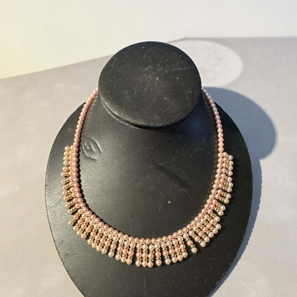 Napier Faux Pearl Choker Necklace Light Pink Gold Spacers 11'